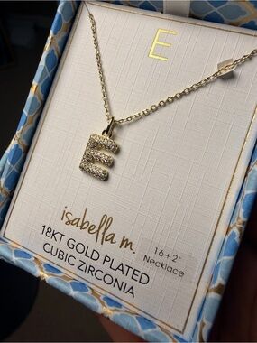 Isabella M 18KT Gold Plated Crystal Initial E Necklace
